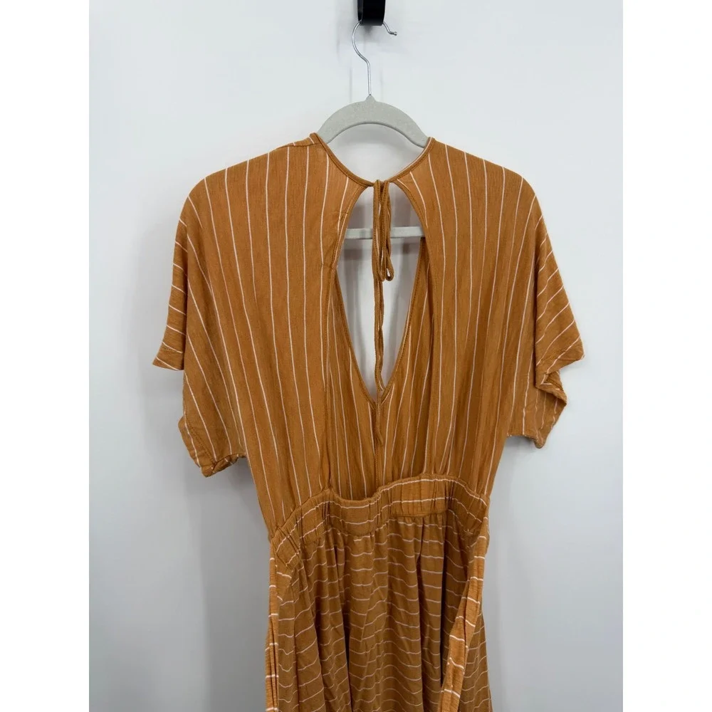 Free People‎ fp Beach paradise Striped dress XS Orange White V-Neck Cutout Back